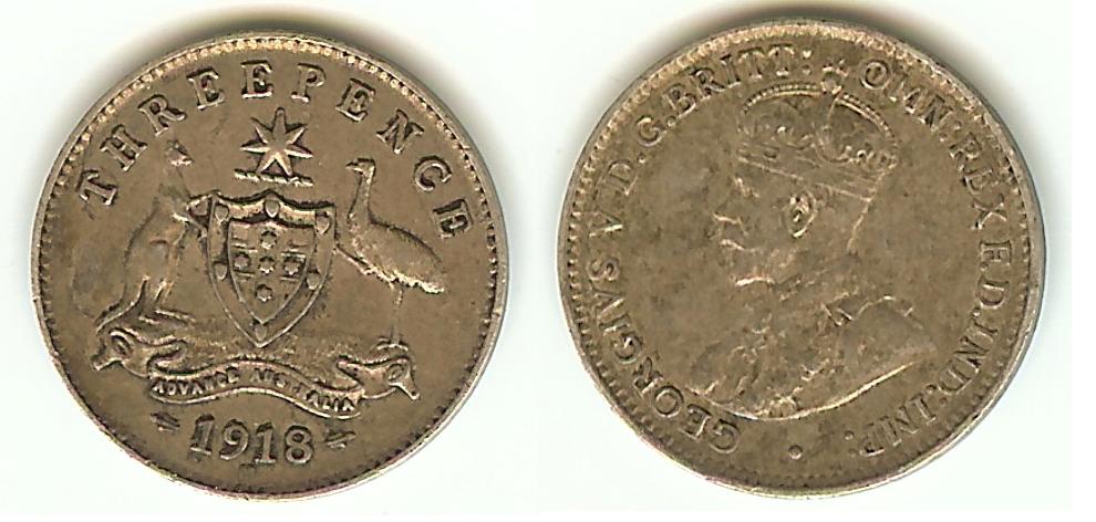 Australian 3 pence 1918 aEF/gEF